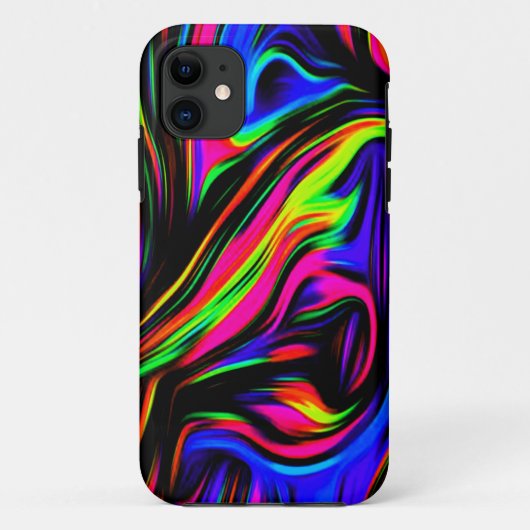 ネオン渦巻き模様の黒い黄色のピンクブルー Case-Mate iPhoneケース (裏面)