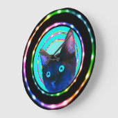 ネオン激賞の熱狂するな子猫の時計! ラージ壁時計 (傾斜)