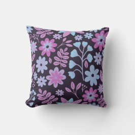 ネオン濃いフローラ青と紫の花 クッション