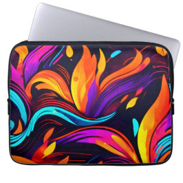ネオン火災デザインと炎のアイコン ラップトップスリーブ