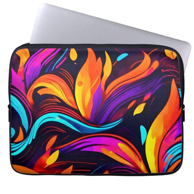 ネオン火災デザインと炎のアイコン ラップトップスリーブ (正面)