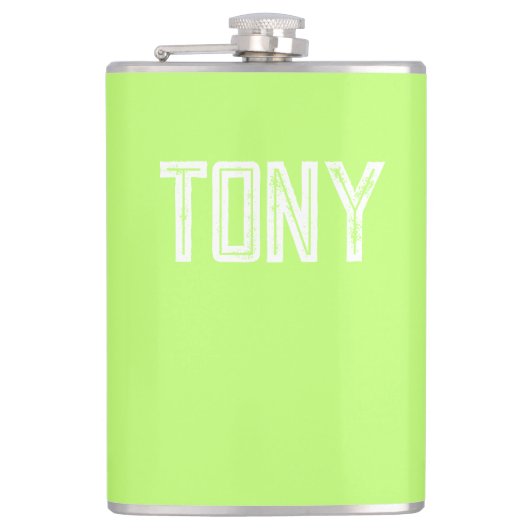 ネオン無地のアップルグリーン名前をカスタムするモノグラム フラスク (正面)