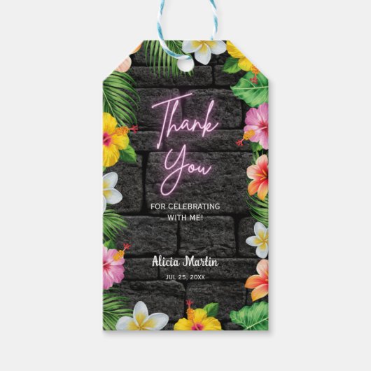 ネオン熱帯林夏ハワイ誕生日パーティー ギフトタグ (正面)