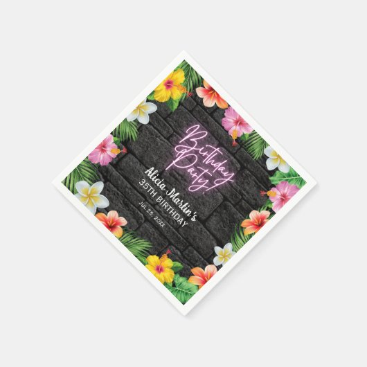 ネオン熱帯林夏ハワイ誕生日パーティー スタンダードカクテルナプキン (角)