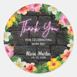 ネオン熱帯林夏ハワイ誕生日パーティー ラウンドシール