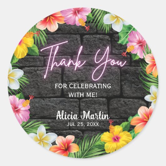 ネオン熱帯林夏ハワイ誕生日パーティー ラウンドシール (正面)