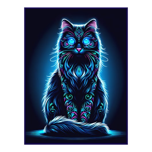 ネオン猫の鮮やかな背景–97948 フォトプリント            (正面)