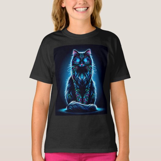 ネオン猫の鮮やかな背景–97948 Tシャツ (正面)