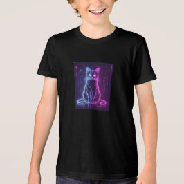 **ネオン猫デザイン - グローイング フューチャリスティック フェライン アート* トライブレンドTシャツ
