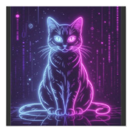 **ネオン猫デザイン - グローイング フューチャリスティック フェライン アート* フォトプリント