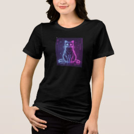 **ネオン猫デザイン - 光る未来派ネコのアート* トライブレンドTシャツ