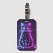 **ネオン猫デザイン - 光る未来派ネコのアート* ラゲッジタグ (正面縦)