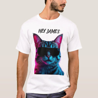 ネオン猫デザインTシャツ 名前刺繍可能 Tシャツ