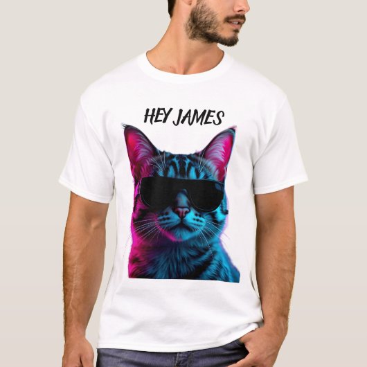 ネオン猫デザインTシャツ 名前刺繍可能 Tシャツ (正面)