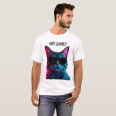 ネオン猫デザインTシャツ 名前刺繍可能 Tシャツ (正面フル)