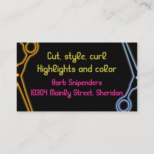 ネオン理容師鋏美容師美しいサロン 名刺 (裏面)