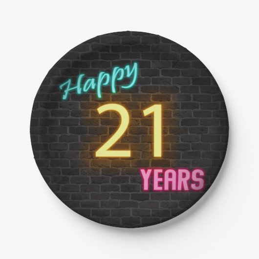 ネオン番号21レンガの壁の看板 ペーパープレート (正面)