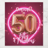 ネオン白熱［赤熱］光を放つグラムバラ金ゴールドバルーン50誕生日 ワインラベル (シングルラベル)