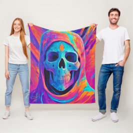 ネオン白熱［赤熱］光を放つスカルアート フリースブランケット