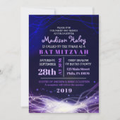 ネオン白熱［赤熱］光を放つスターズバルミツワー招待状パープル 招待状 (正面)