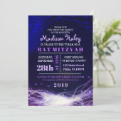 ネオン白熱［赤熱］光を放つスターズバルミツワー招待状パープル 招待状 (スタンド正面)
