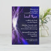 ネオン白熱［赤熱］光を放つスターズバルミツワー招待状パープル 招待状 (スタンド正面)