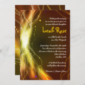 ネオン白熱［赤熱］光を放つスターズバルミツワー招待状金ゴールド 招待状 (正面/裏面)