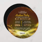 ネオン白熱［赤熱］光を放つスターズバルミツワー招待状金ゴールド 招待状 (正面/裏面)