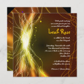 ネオン白熱［赤熱］光を放つスターズバルミツワー招待状金ゴールド 招待状 (正面/裏面)