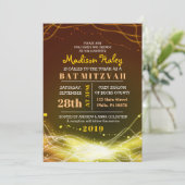 ネオン白熱［赤熱］光を放つスターズバルミツワー招待状金ゴールド 招待状 (スタンド正面)