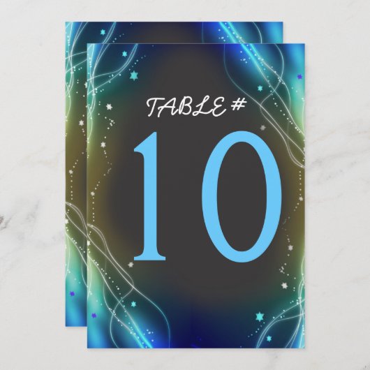 ネオン白熱［赤熱］光を放つスターズバー（ユダヤ教の）バル・ミツバーテーブル番号カード 招待状 (正面/裏面)