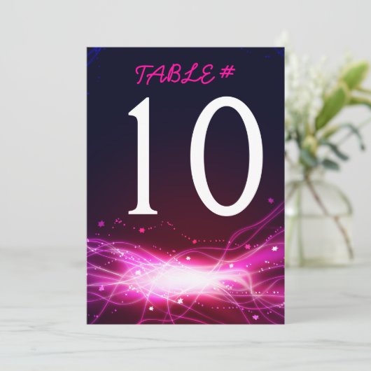 ネオン白熱［赤熱］光を放つスターズバー（ユダヤ教の）バル・ミツバーテーブル番号カード 招待状 (スタンド正面)