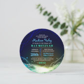 ネオン白熱［赤熱］光を放つスターズバー（ユダヤ教の）バル・ミツバー招待状ブルー 招待状 (スタンド正面)