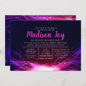 ネオン白熱［赤熱］光を放つスターズユダヤベビー命名招待状 招待状 (正面/裏面)