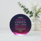 ネオン白熱［赤熱］光を放つスターズ暗い赤紫色バルミツワー招待状 招待状 (スタンド正面)