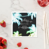 ネオン白熱［赤熱］光を放つパームツリーズビーチパーティー夏 スタンダードカクテルナプキン (インサイチュ)