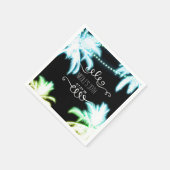 ネオン白熱［赤熱］光を放つパームツリーズビーチパーティー夏 スタンダードカクテルナプキン (角)