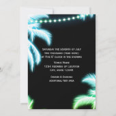 ネオン白熱［赤熱］光を放つパームツリーズビーチパーティー夏 招待状 (裏面)