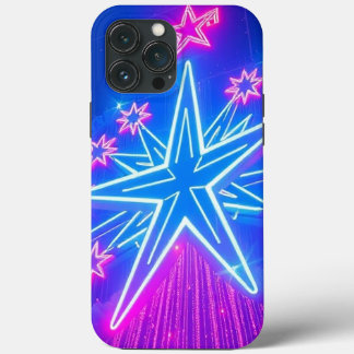 ネオン白熱［赤熱］光を放つビッグスターとスモールスター – モバイル iPhone 13 PRO MAXケース