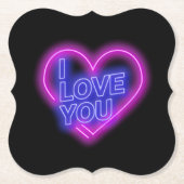 ネオン白熱［赤熱］光を放つピンクブルーバレンタインハートブラケット ペーパーコースター (正面)