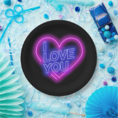 ネオン白熱［赤熱］光を放つピンクブルーバレンタインハート大9" ペーパープレート (パーティー)