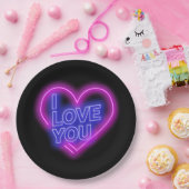 ネオン白熱［赤熱］光を放つピンクブルーバレンタインハート大9" ペーパープレート (パーティー)