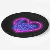 ネオン白熱［赤熱］光を放つピンクブルーバレンタインハート大9" ペーパープレート (アングル)