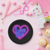 ネオン白熱［赤熱］光を放つピンクブルーバレンタインハート小7" ペーパープレート (パーティー)