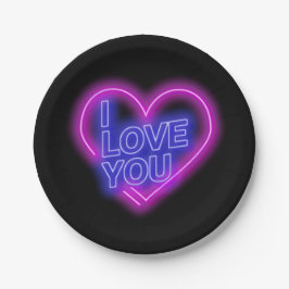 ネオン白熱［赤熱］光を放つピンクブルーバレンタインハート小7" ペーパープレート