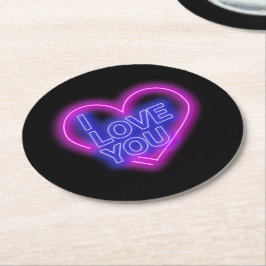 ネオン白熱［赤熱］光を放つピンクブルーバレンタインハート ラウンドペーパーコースター