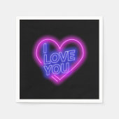 ネオン白熱［赤熱］光を放つピンクブルーヴァレンティンズハート小 スタンダードカクテルナプキン (正面)