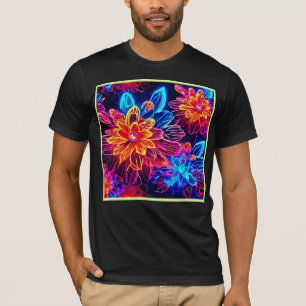 ネオン白熱［赤熱］光を放つフラワーアート Tシャツ