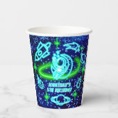 ネオン白熱［赤熱］光を放つブルー宇宙飛行士ロケット 紙コップ (裏面)