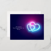ネオン白熱［赤熱］光を放つラブルハートバレンタインのポストカード 箔シーズンポストカード (正面/裏面)